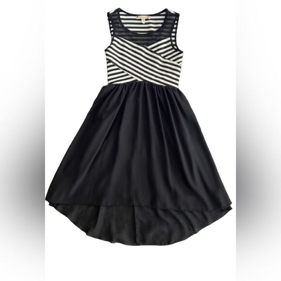 Speechless Girls Black white stripe mesh formal special occasion hi low dress 12 - Picture 1 of 12